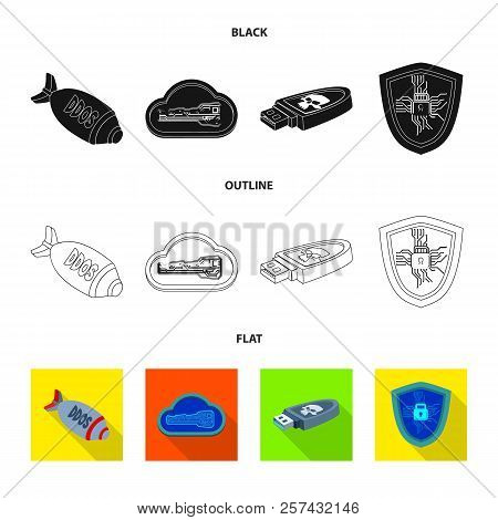 Vector Design Of Virus And Secure Sign. Collection Of Virus And Cyber Stock Vector Illustration.