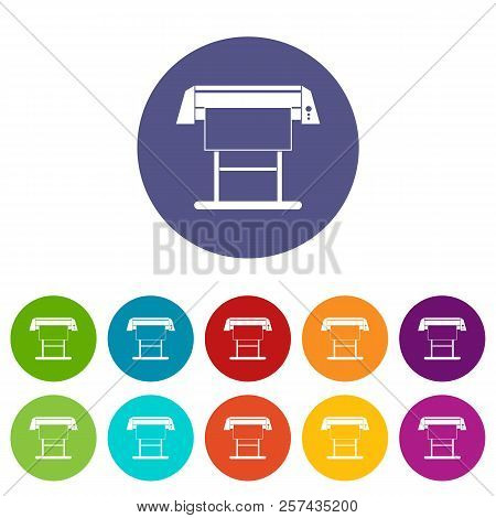 Large Format Inkjet Printer Set Icons In Different Colors Isolated On White Background