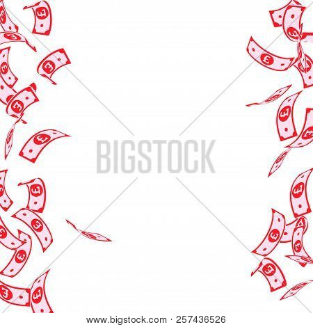 British Pound Notes Falling. Floating Gbp Bills On White Background. United Kingdom Money. Attractiv