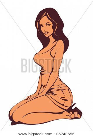สาวนั่งอยู่บนหัวเข่าของเธอ เวกเตอร์