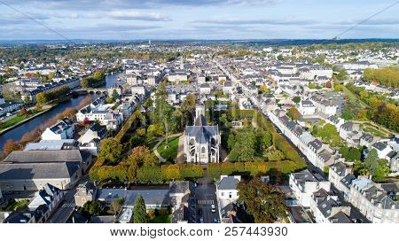 Aerial View Of Saint Joseph Church And Langlier Square In Pontivy