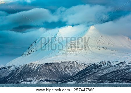 Beautiful View Of Mountain In Winter Time - North Norway - Kvaloya Near Tromso