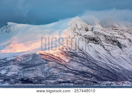 Beautiful View Of Mountain In Winter Time - North Norway - Kvaloya Near Tromso