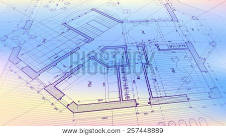 Architectural plan - abstract architectural blueprint of a modern residential building / technology, industry, business concept illustration: real estate, building, construction & architecture