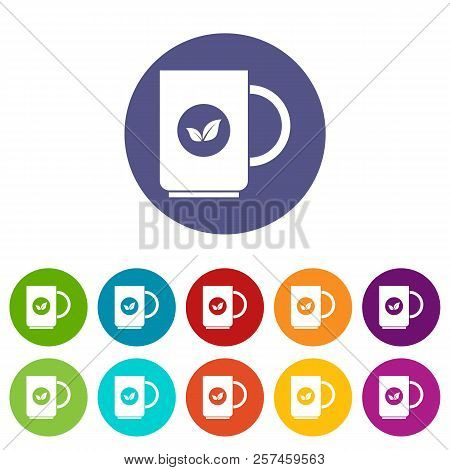 Cup Of Tea Set Icons In Different Colors Isolated On White Background