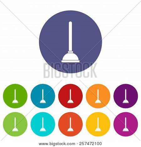 Toilet Plunger Set Icons In Different Colors Isolated On White Background