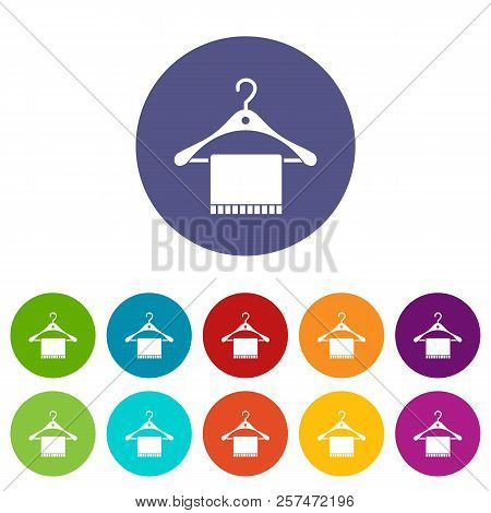Scarf On Coat Hanger Set Icons In Different Colors Isolated On White Background