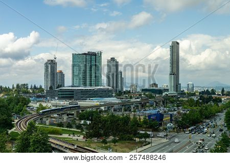 Surrey, Canada August 30, 2018: Modern Buildings And Infrastructure City Centre Greater Vancouver Ar