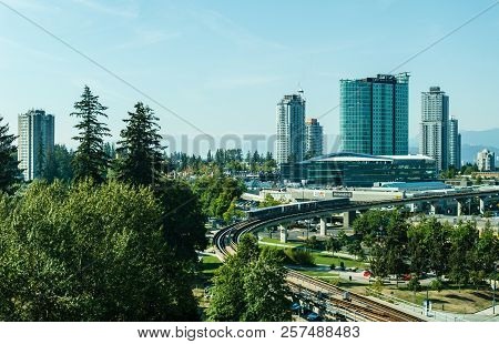 Surrey, Canada September 5, 2018: Modern Buildings And Infrastructure City Centre Greater Vancouver 