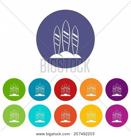 Serfing Board Set Icons In Different Colors Isolated On White Background