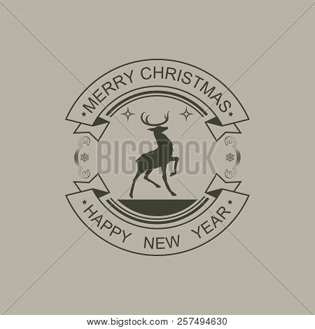 Christmas Round Black Sign With A Silhouette Of A Christmas Deer With A Raised Paw And Text.