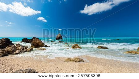 Avali beach, Lefkada island, Greece. Beautiful turquoise sea on the island of Lefkada in Greece
