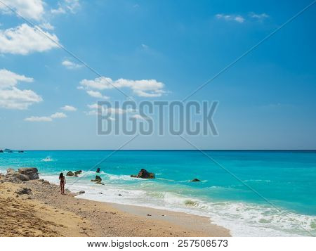 Avali beach, Lefkada island, Greece. Beautiful turquoise sea on the island of Lefkada in Greece