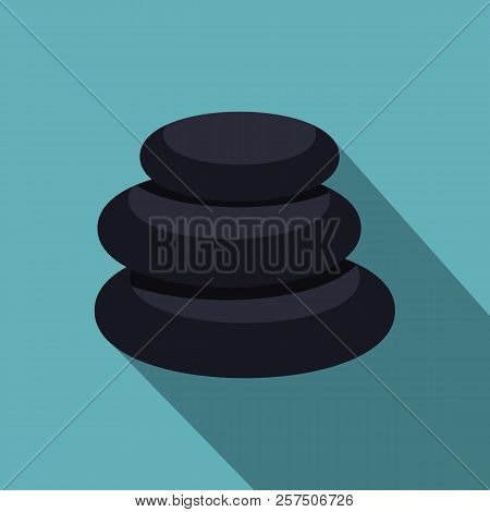 Stack Of Black Basalt Balancing Stones Icon. Flat Illustration Of Stack Of Black Basalt Balancing St