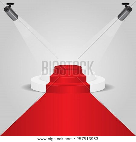 Red Carpet Podium With Spotlight, Stock Vector