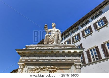 Monument To Giovanni Delle Bande Nere In Florence, Near Basilica Di San Lorenzo In Florence, Italy.