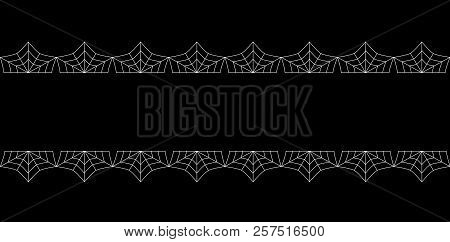 Vector Elegant Double White Spiderweb Lace Border With Copy Space For Text Isolated On Black Backgro