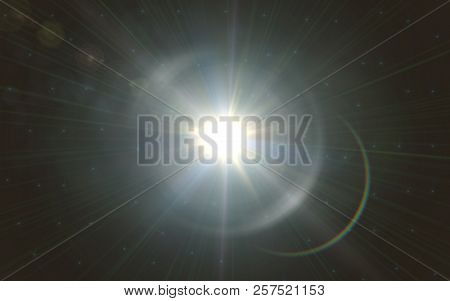 Lens Flare Light Over Black Background. Easy To Add Overlay Or Screen Filter Over Photo.sunburst Wit