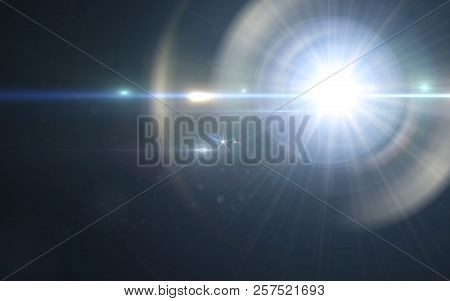 Anamorphic Blue Lens Flare Isolated On Black Background For Overlay Design Or Screen Blending Mode