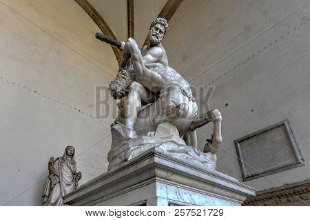 Firenze, Italy - March 21, 2018 : Statue In Loggia Dei Lanzi (hercules And Nessus) In Florence, Ital