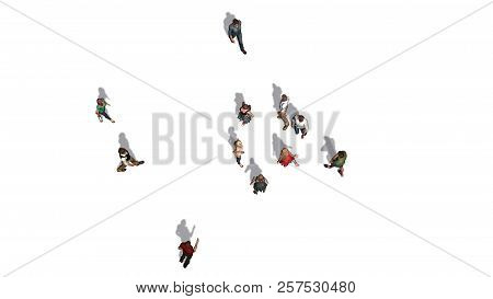 Crowd Of People In Top-view Isolated On White Background - 3d Rendering