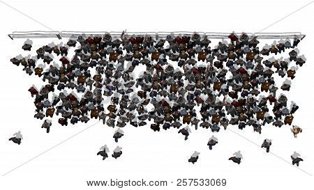 Large Crowd Of People Behind Barrier - Top View - Isolated On White Background - 3d Illustration