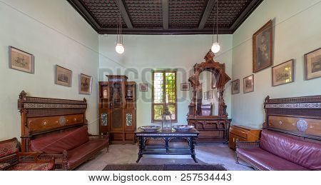 Cairo, Egypt - August 26 2018: Historical Manial Palace Of Prince Mohammed Ali. Ceremonies Room With