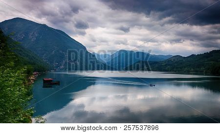Cloudy Day Over Lake Perucac. National Park Tara, Serbia.