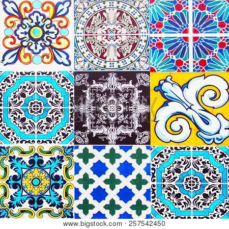 Detail Of The Traditional Tiles From Facade Of Old House. Decorative Tiles.valencian Traditional Til
