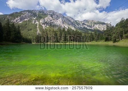 Alpine Mountaine Green Lake. Gruner See, Austria