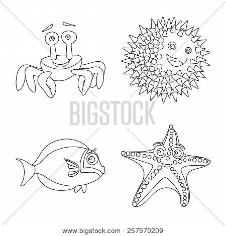 Isolated Object Of Sea And Animal Symbol. Set Of Sea And Marine Stock Symbol For Web.