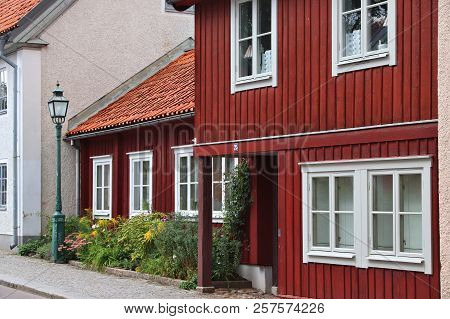 Linkoping, Sweden - August 25, 2018: Old Architecture Of Hunnebergsgatan Street In Linkoping, Sweden