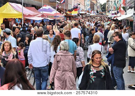 Linkoping, Sweden - August 25, 2018: People Visit Stadsfest (city Feast) In Linkoping, Sweden. Linko