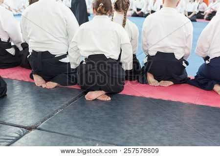 People In Kimono And Hakama On Martial Arts Training