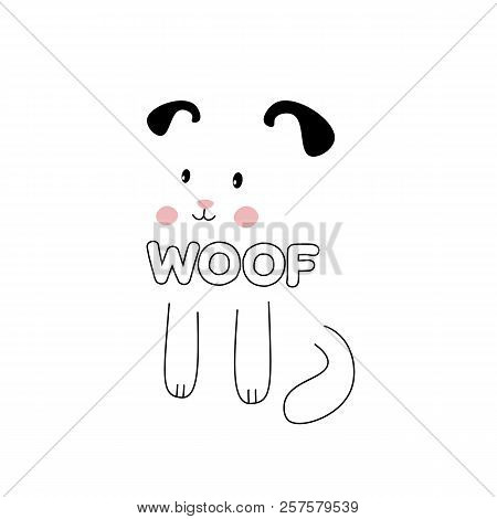 Poster Cute Dog On A Isolated White Background And The Inscription, Woof.