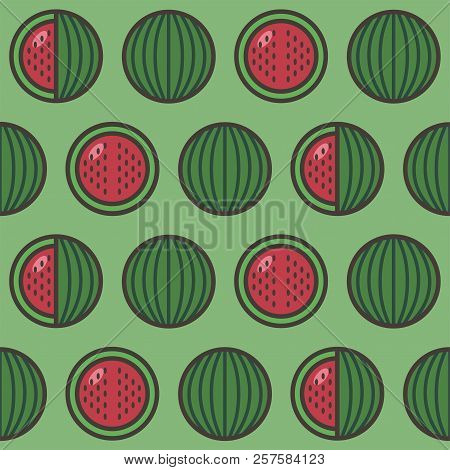 Seamless Pattern Background With Watermelons, Colorful Illustration