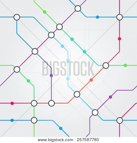 Vector Colorful Abstract Seamless Metro Scheme, Railway Transport Or City Bus Map Pattern On Light G
