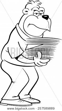 Black And White Illustration Of A Gorilla Holding An Armload Of Papers.