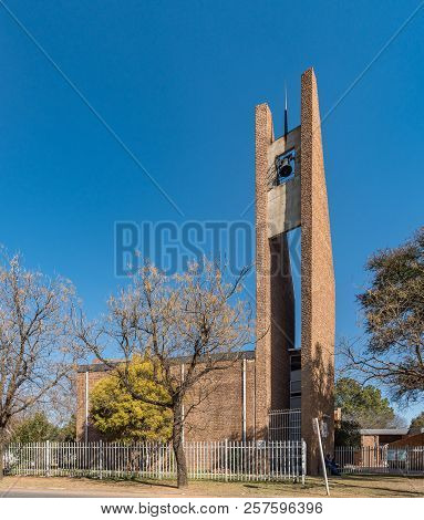 Sasolburg, South Africa, July 30, 2018: A Street Scene, With The Dutch Reformed Church 4-ankers, In 