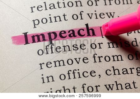 Fake Dictionary, Dictionary Definition Of The Word Impeach. Including Key Descriptive Words.