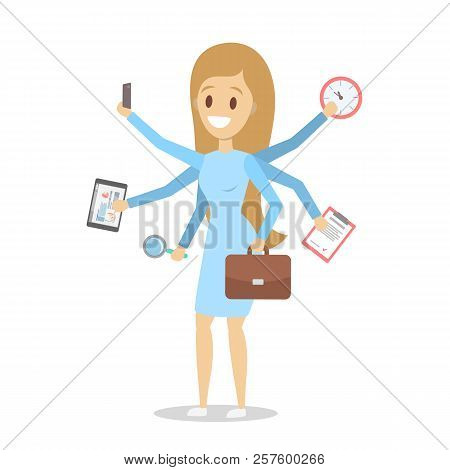 Multitasking Business Woman. Effective And Talented Employee