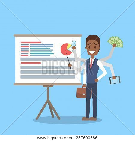 Multitasking Businessman. Effective And Talented Employee And Workaholic.