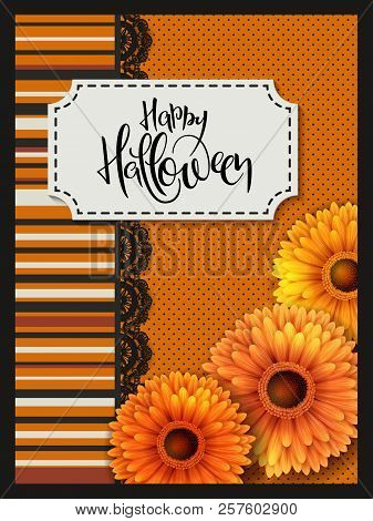 Vector Illustration With Design Template For Halloween Event Banner With Detailed Bright Gerberas, B