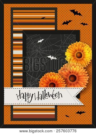 Vector Illustration With Design Template For Halloween Event Banner With Detailed Bright Gerberas, B