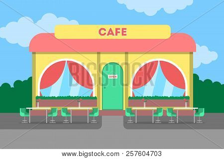 Cafe Building In The City. Cafeteria Exterior