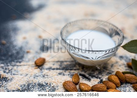 Close Up Of Oats Face Pack Or Avena Sativa Facial Mask I.e  Crushed Or Powdered Almonds Or Badam,mil