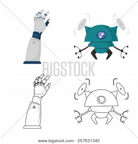 Vector Illustration Of Robot And Factory Sign. Set Of Robot And Space Stock Vector Illustration.