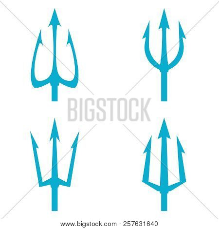 Poseidon S Trident Set. Vector Logo On White Background.