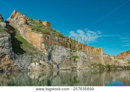 Euphrates River and Rumkale fortress close to Halfeti, Antep Turkey