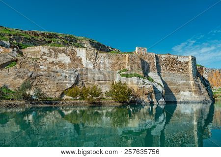 Euphrates River and Rumkale fortress close to Halfeti, Antep Turkey